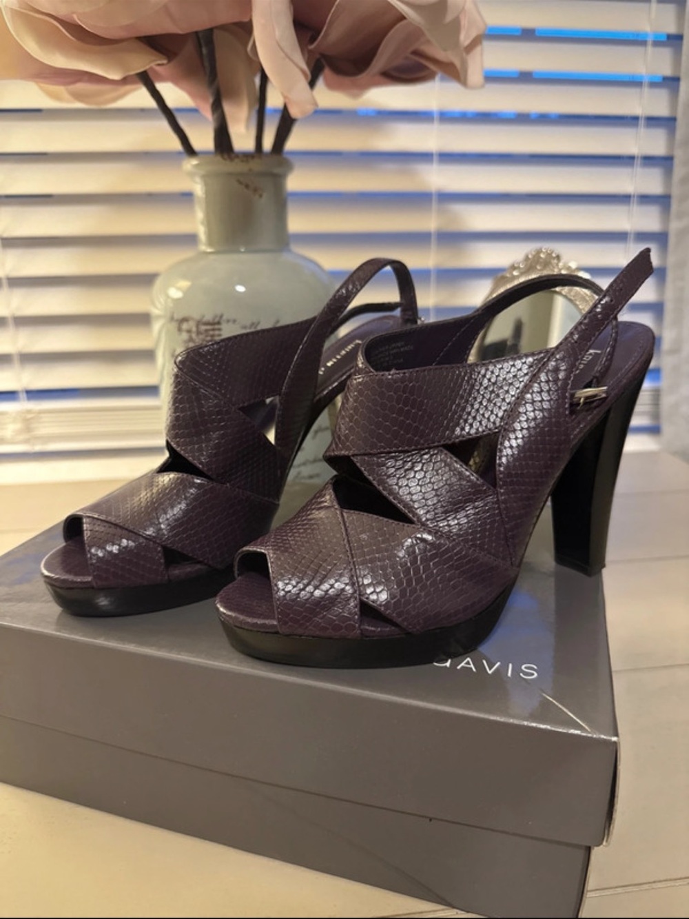 New Kristin Davis Purple Textured Slingback Heels